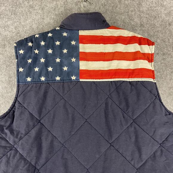 Chaps Ralph Lauren Quilted Vest Mens Large Blue US Flag Full Zip Faded Patriotic - Picture 10 of 12